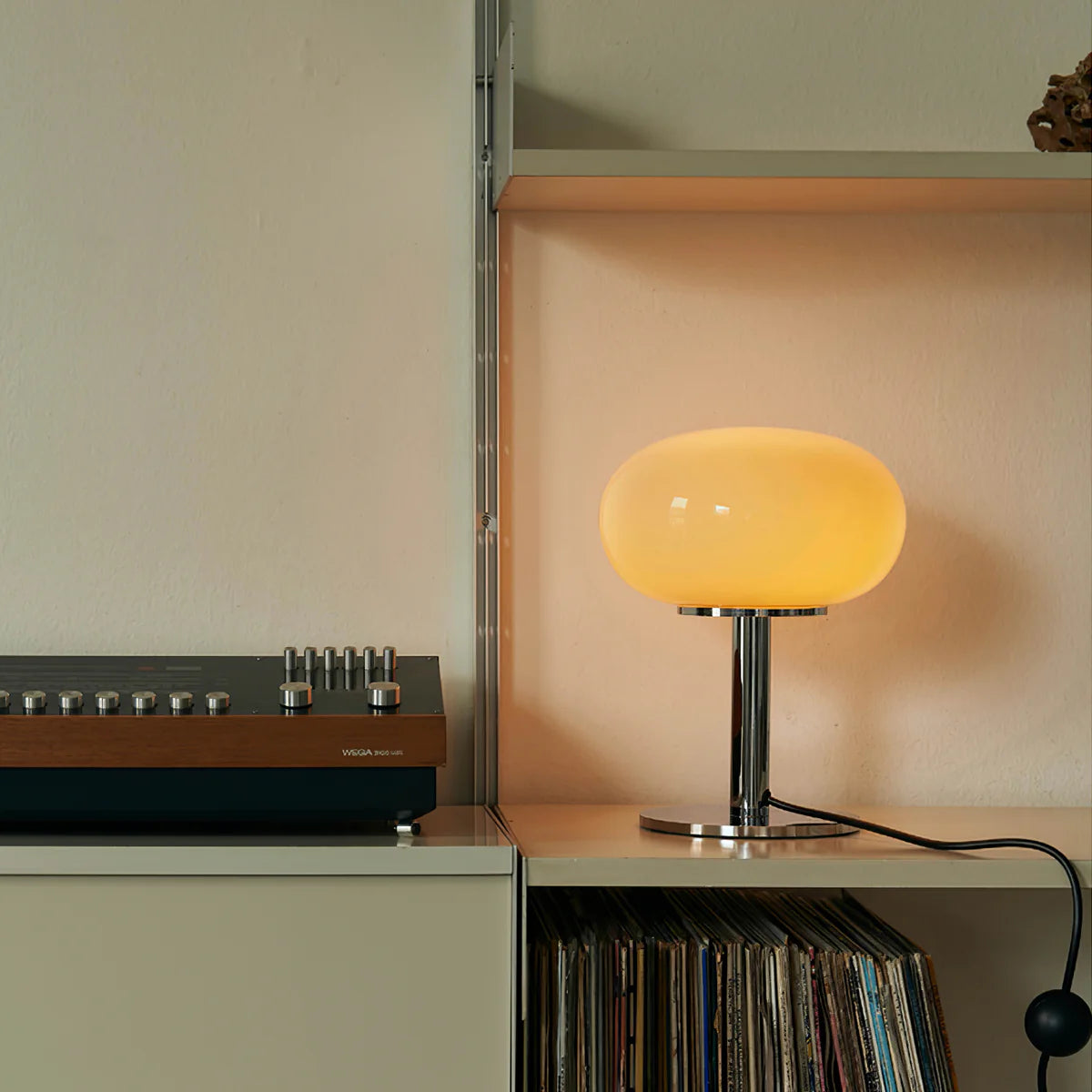 The Lira - Lucy’s Lamps is a modern table lamp with minimalist design and soft glow, perfect for living room table lamps or bedroom table lamps. Works as a side table lamp, bedside lamp, small desk lamp, or light therapy lamp with aesthetic retro lamp style and mid century appeal.