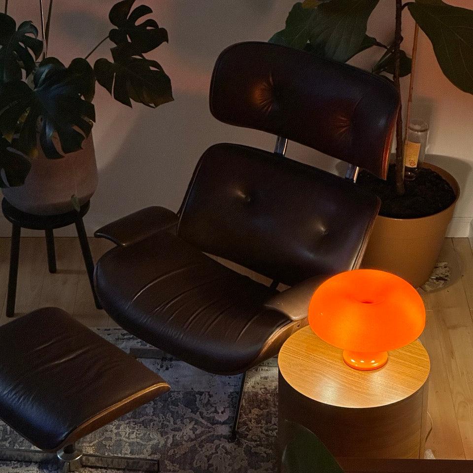 The Moretti - Lucy’s Lamps is a modern orange table lamp with retro charm, ideal for bedside table lamps or side table lamp setups. Use as a small desk lamp or light therapy lamp in modern lamp for bedroom or living room. Aesthetic lamp design fits mid century table lamp and minimalist spaces.