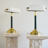 Pair of Vintage Brass & White Glass Bankers Lamps