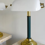 Pair of Vintage Brass & White Glass Bankers Lamps