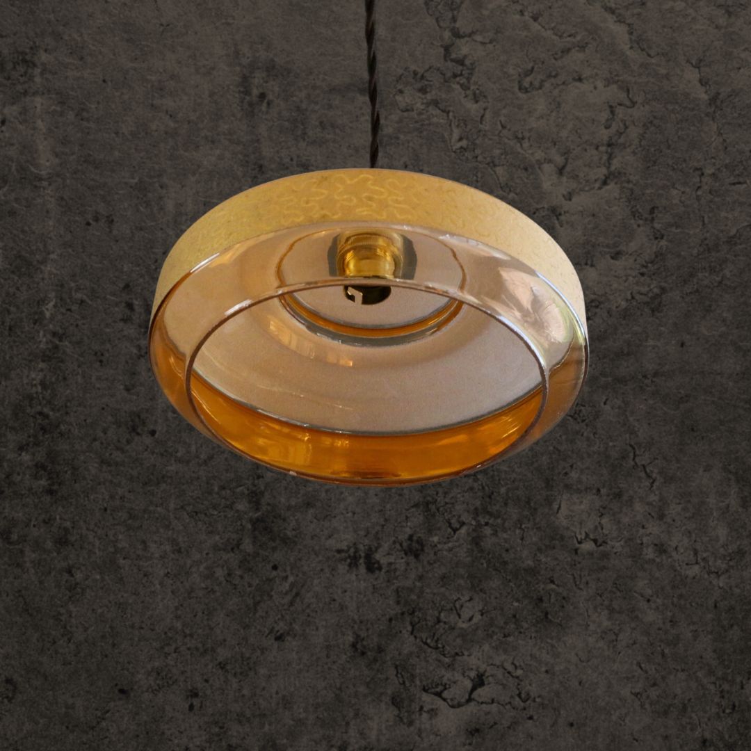 Vintage French Gold Granite Glass Ceiling Pendant (c. 1940)