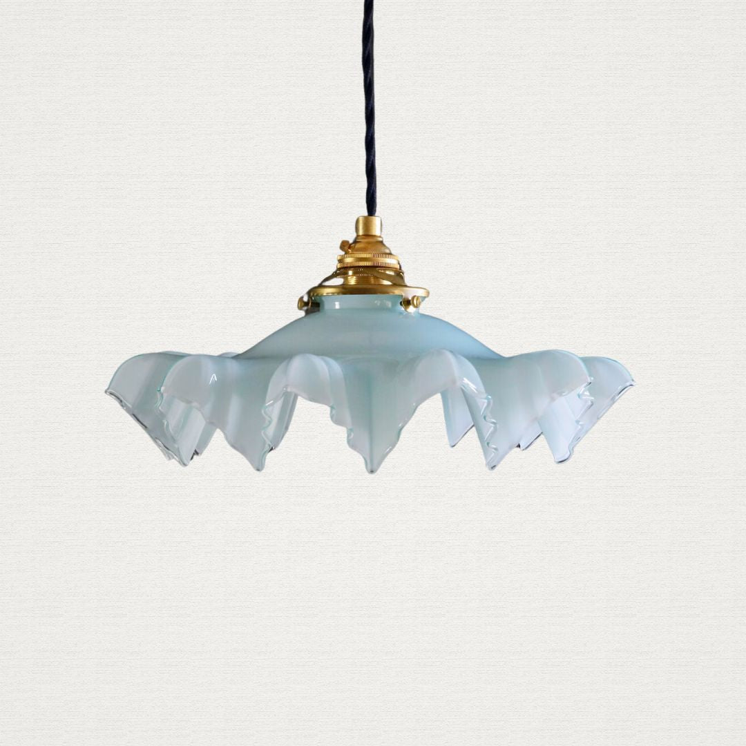 Vintage French Blue Glass Ceiling Pendant (c. 1930's)