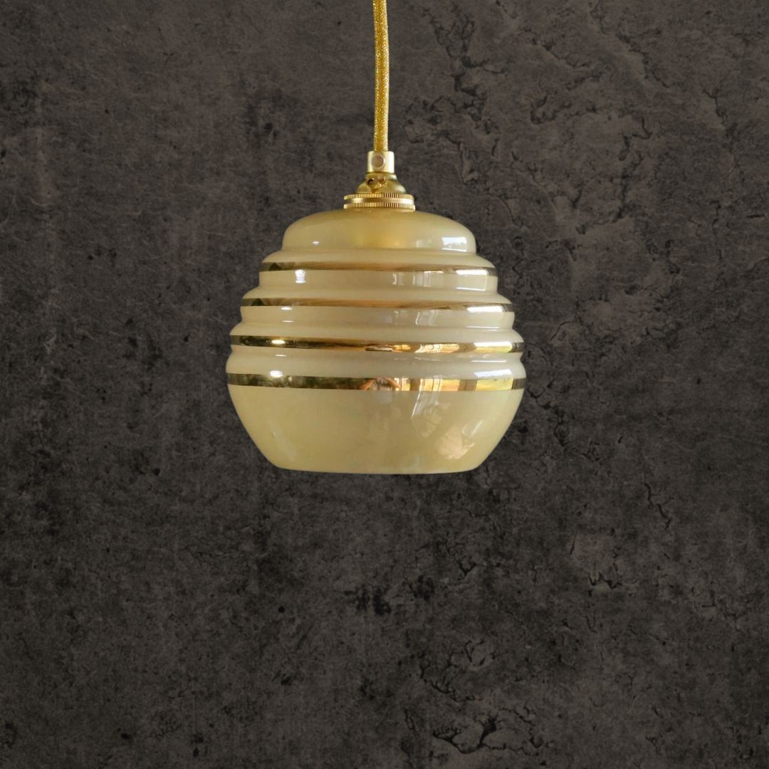 Vintage French Gold Yellow Glass Ceiling Pendant (c. 1950)