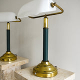 Pair of Vintage Brass & White Glass Bankers Lamps