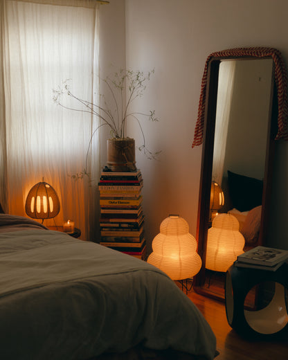 The Akari Enkei - Lucy’s Lamps is a minimalist paper lantern floor lamp with soft ambient glow. Ideal as a light therapy lamp, aesthetic lamp, or LED floor lamp. Perfect for bedroom floor lamp, tripod floor lamp, or modern floor lamps for living room and modern lamp for bedroom use.