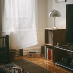 The Alleso - Lucy’s Lamps is a sleek chrome retro table lamp with a mid century modern silhouette. Ideal as an aesthetic lamp, bedside table lamp, or small desk lamp. This modern table lamp adds a touch of vintage light fixtures and designer lighting to any living room or bedroom setup.