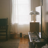 The Alleso - Lucy’s Lamps is a sleek chrome retro table lamp with a mid century modern silhouette. Ideal as an aesthetic lamp, bedside table lamp, or small desk lamp. This modern table lamp adds a touch of vintage light fixtures and designer lighting to any living room or bedroom setup.