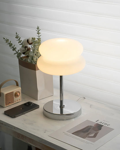 The Capella - Lucy’s Lamps retro stained glass lamp serves as a modern table lamp for bedroom or living room. This small desk lamp is perfect as a bedside table lamp, side table lamp, light therapy lamp, and aesthetic lamp for minimalist spaces.