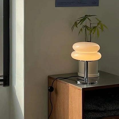 The Capella - Lucy’s Lamps retro stained glass lamp serves as a modern table lamp for bedroom or living room. This small desk lamp is perfect as a bedside table lamp, side table lamp, light therapy lamp, and aesthetic lamp for minimalist spaces.