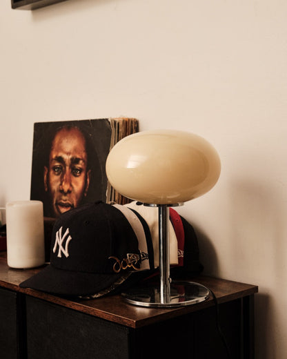 The Lira - Lucy’s Lamps is a modern table lamp with minimalist design and soft glow, perfect for living room table lamps or bedroom table lamps. Works as a side table lamp, bedside lamp, small desk lamp, or light therapy lamp with aesthetic retro lamp style and mid century appeal.