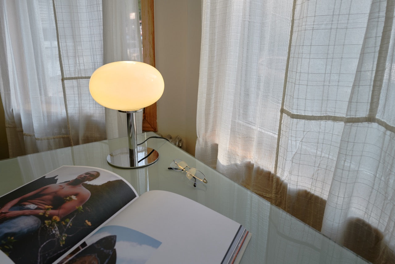 The Lira - Lucy’s Lamps is a modern table lamp with minimalist design and soft glow, perfect for living room table lamps or bedroom table lamps. Works as a side table lamp, bedside lamp, small desk lamp, or light therapy lamp with aesthetic retro lamp style and mid century appeal.