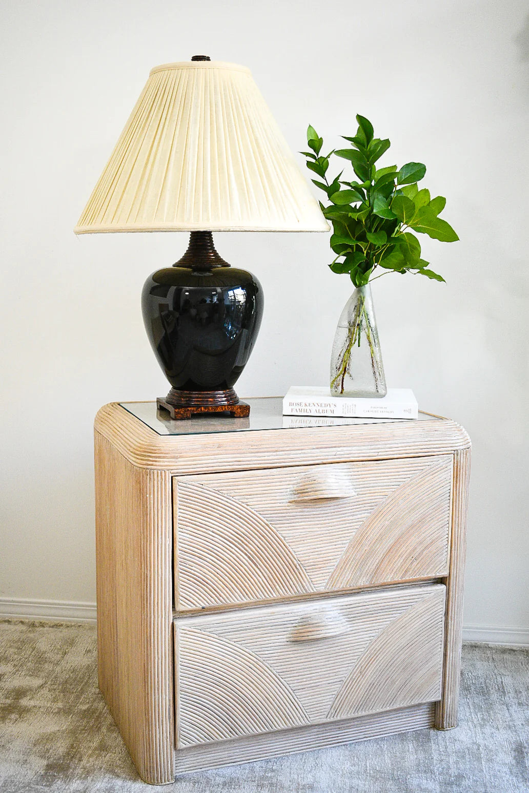 Vintage Black & Burl Table Lamp