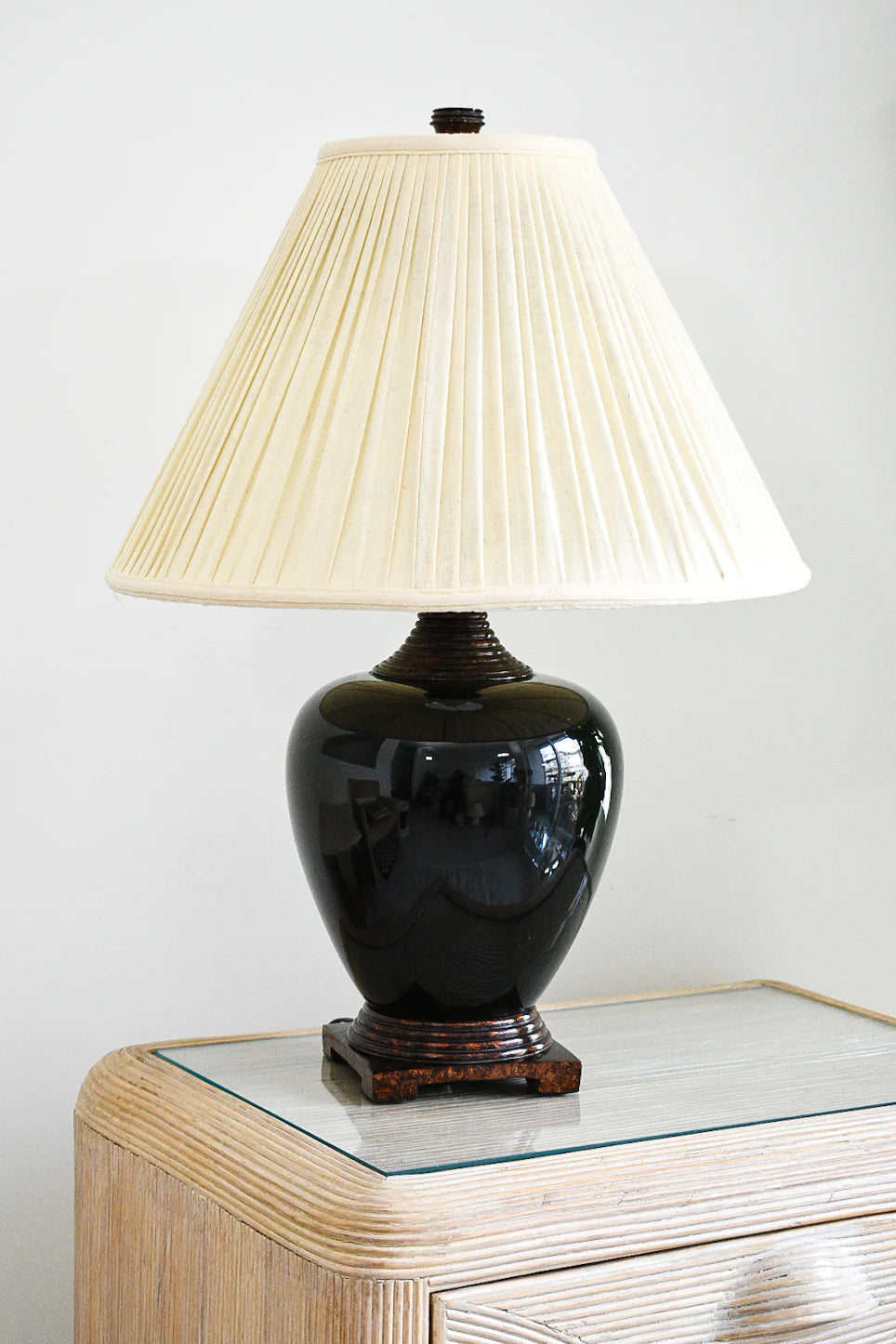 Vintage Black & Burl Table Lamp