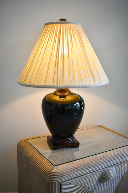 Vintage Black & Burl Table Lamp