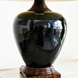 Vintage Black & Burl Table Lamp